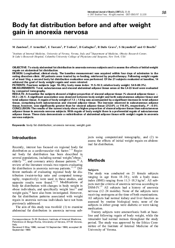 (PDF) Body fat distribution before and after weight gain in anorexia ...