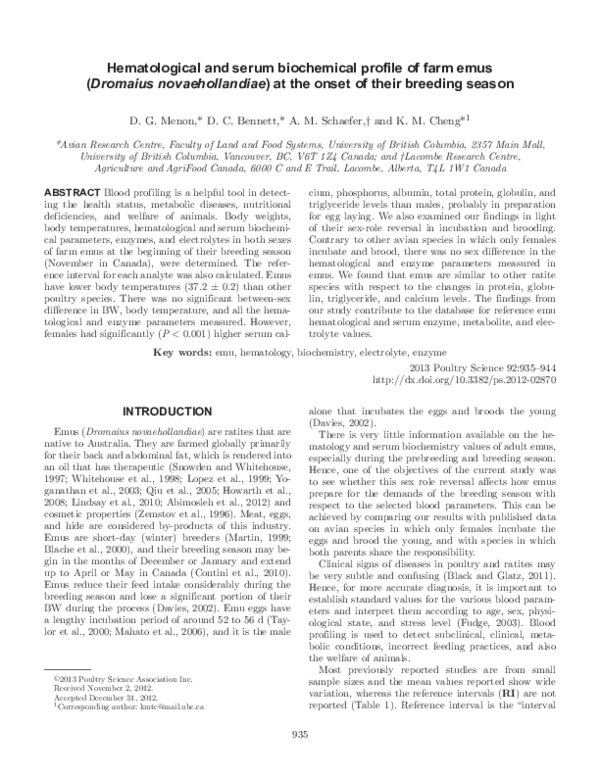 PDF) Hematological and serum biochemical profile of farm