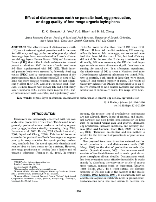 (PDF) Effect of diatomaceous earth on parasite load, egg production