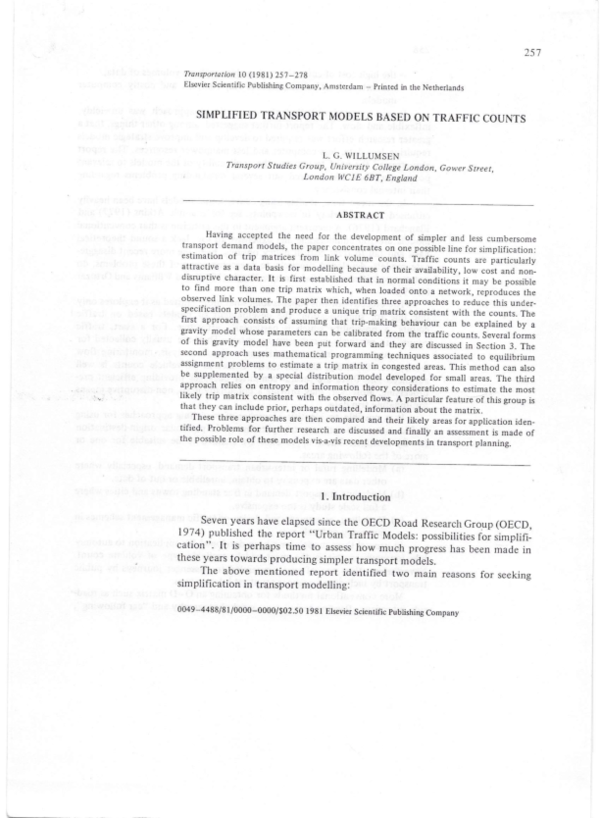 (PDF) Transport demand model estimation from traffic counts