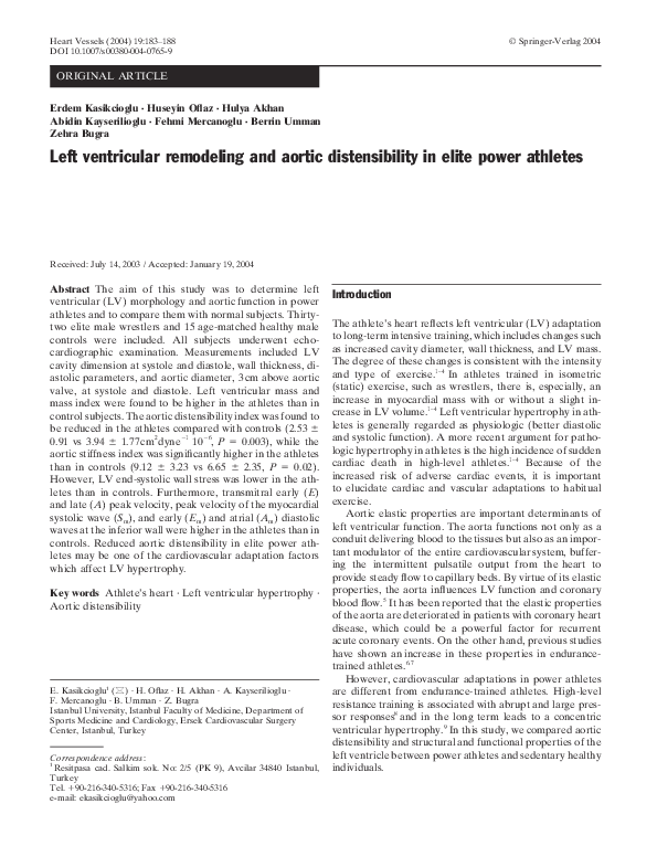 (PDF) Left ventricular remodeling and aortic distensibility in elite ...