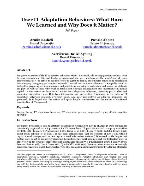 (PDF) User IT Adaptation Behaviors: What Have We Learned and Why Does ...