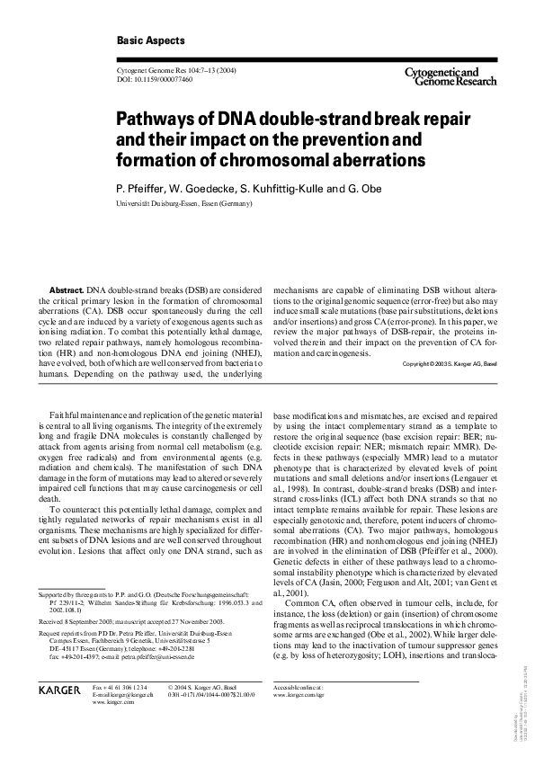 (PDF) Pathways of DNA double-strand break repair and their impact on ...
