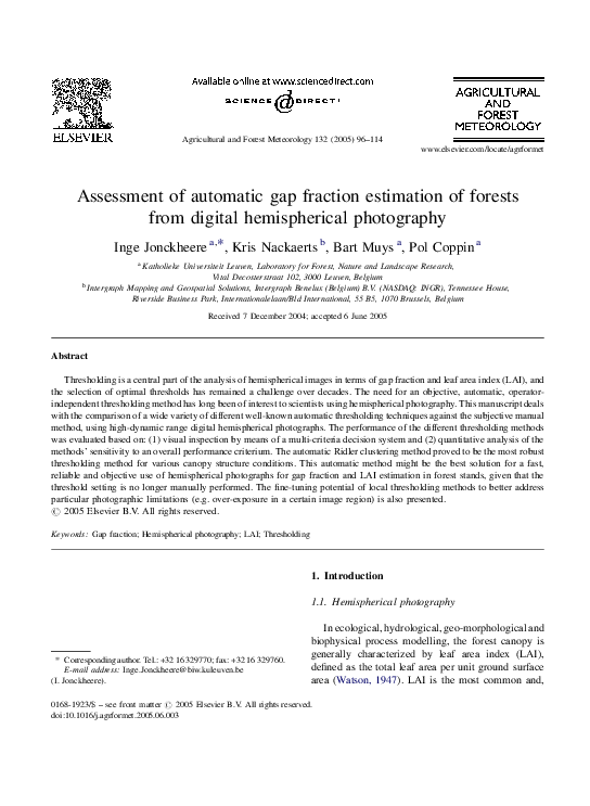 (PDF) Assessment of automatic gap fraction estimation of forests from ...
