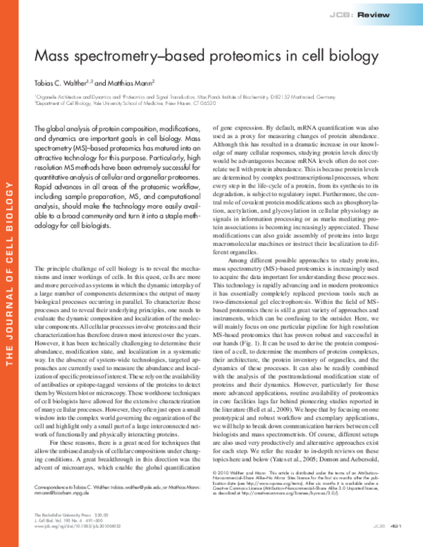 Pdf Mass Spectrometry Based Proteomics In Cell Biology Juri Pdf Mass Spectrometry Based Proteomics In Cell Biology Juri
