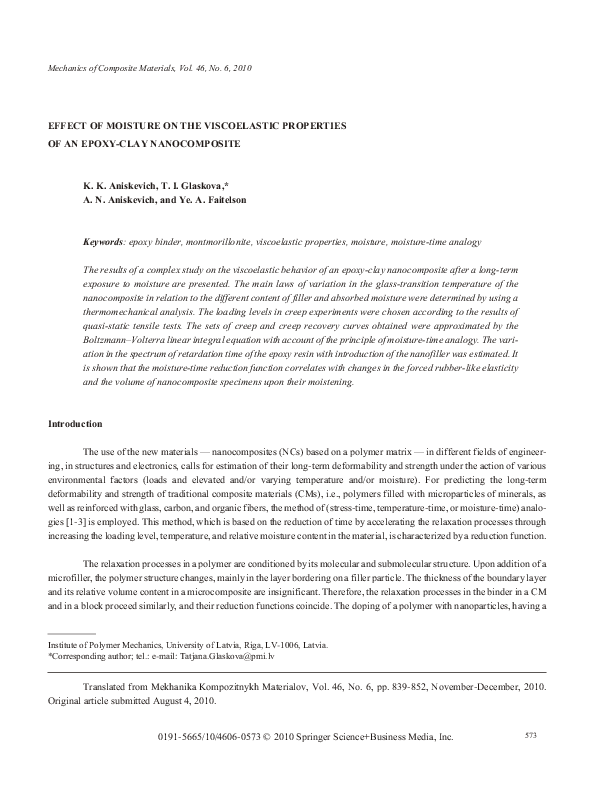 (PDF) Effect of moisture on the viscoelastic properties of an epoxy ...