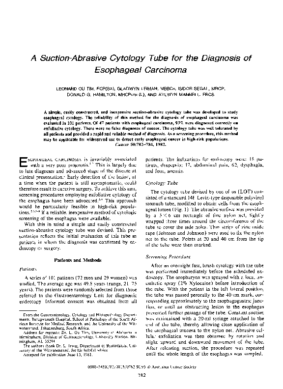 (PDF) A suctionabrasive cytology tube for the diagnosis of esophageal