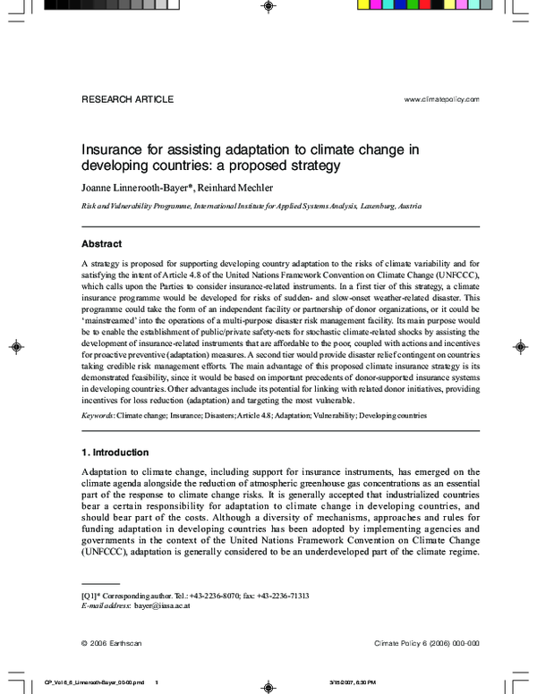 (PDF) Insurance for assisting adaptation to climate change in ...