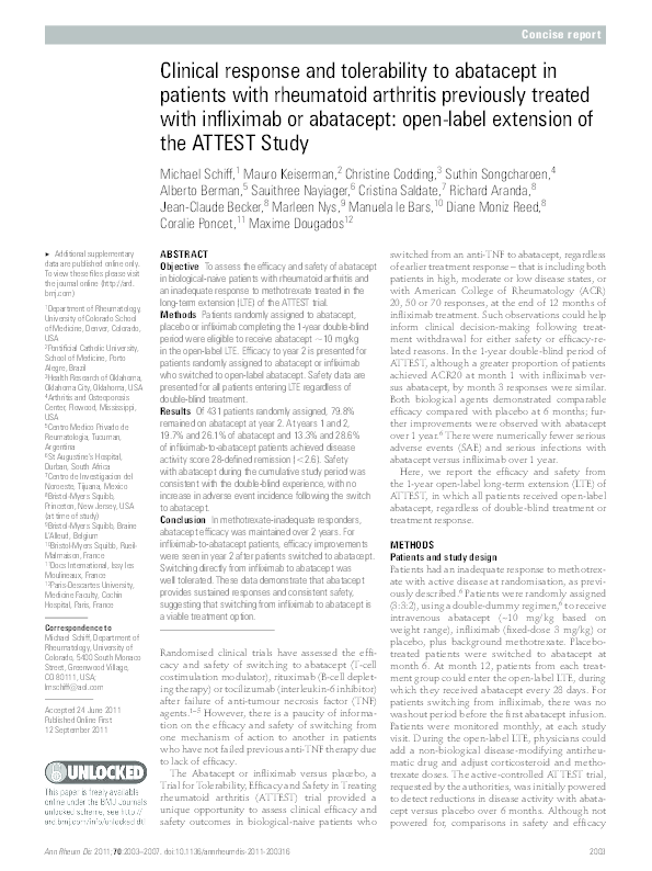 (PDF) Clinical response and tolerability to abatacept in patients with ...