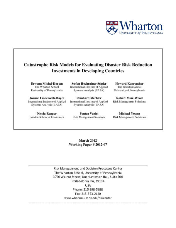 (PDF) Catastrophe risk models for evaluating disaster risk reduction ...