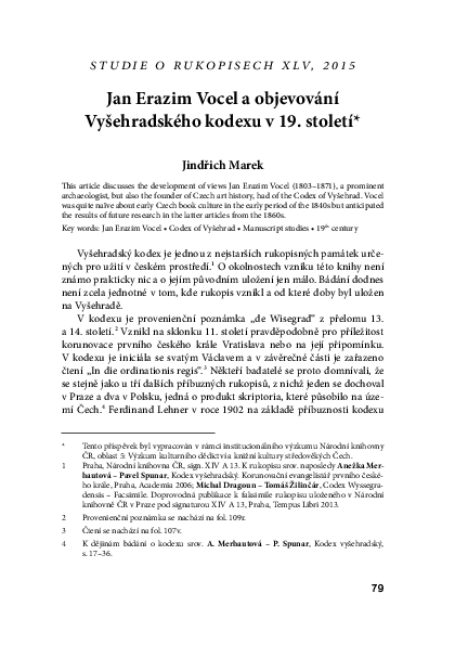 Jan Erazim Vocel a objevování Vyšehradského kodexu v 19. století