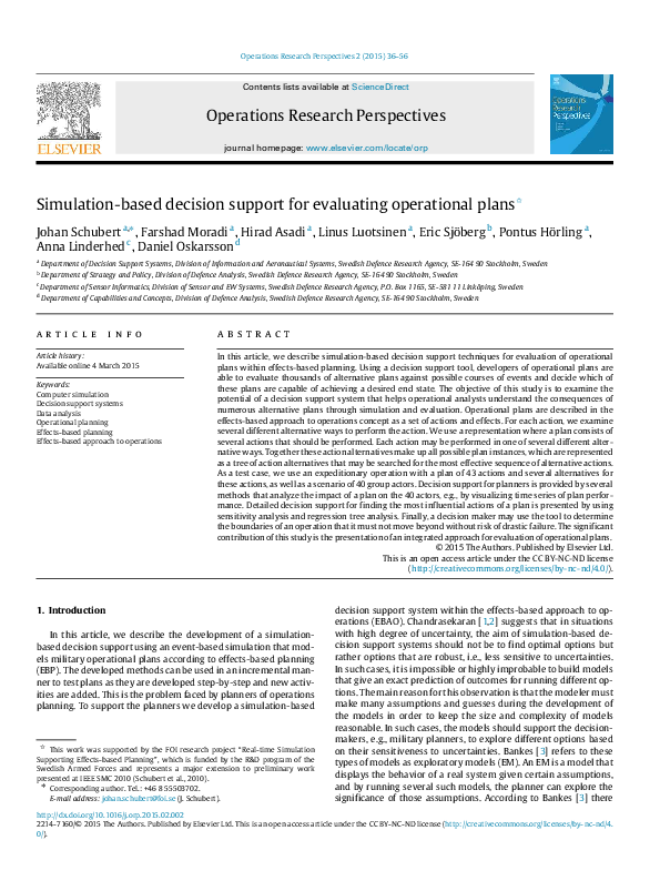 (PDF) Simulation-based decision support for evaluating operational plans