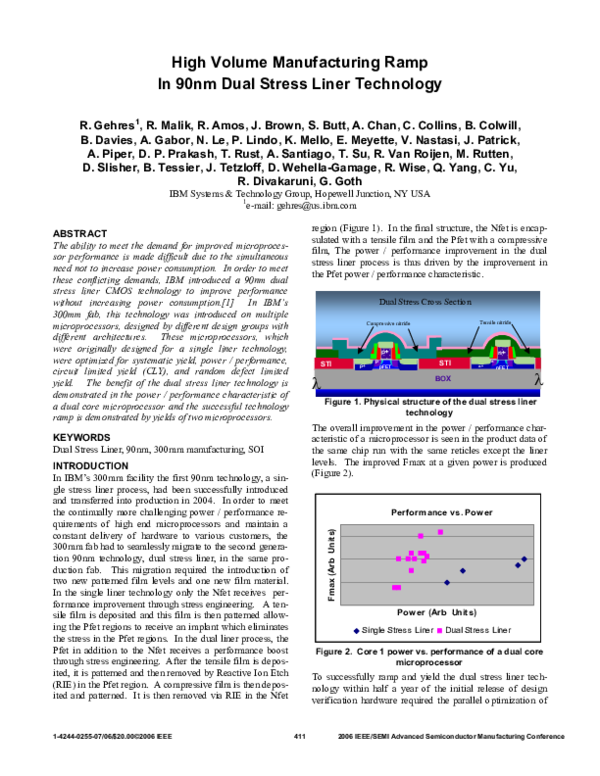 (PDF) High Volume Manufacturing Ramp In 90nm Dual Stress Liner Technology