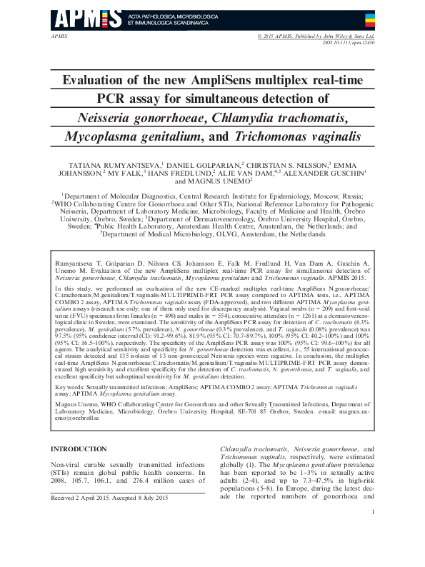 (PDF) Evaluation of the new AmpliSens multiplex real-time PCR assay for ...