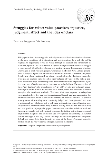 (PDF) Struggles for value: value practices, injustice, judgment, affect ...