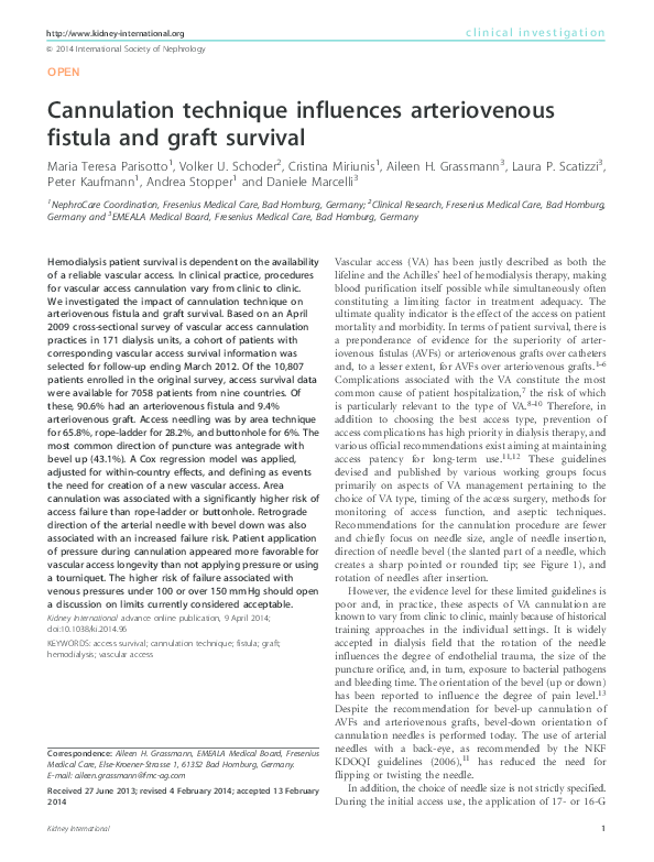 (PDF) Cannulation technique influences arteriovenous fistula and graft ...