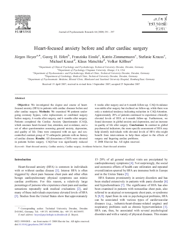 (PDF) Heart-focused anxiety before and after cardiac surgery