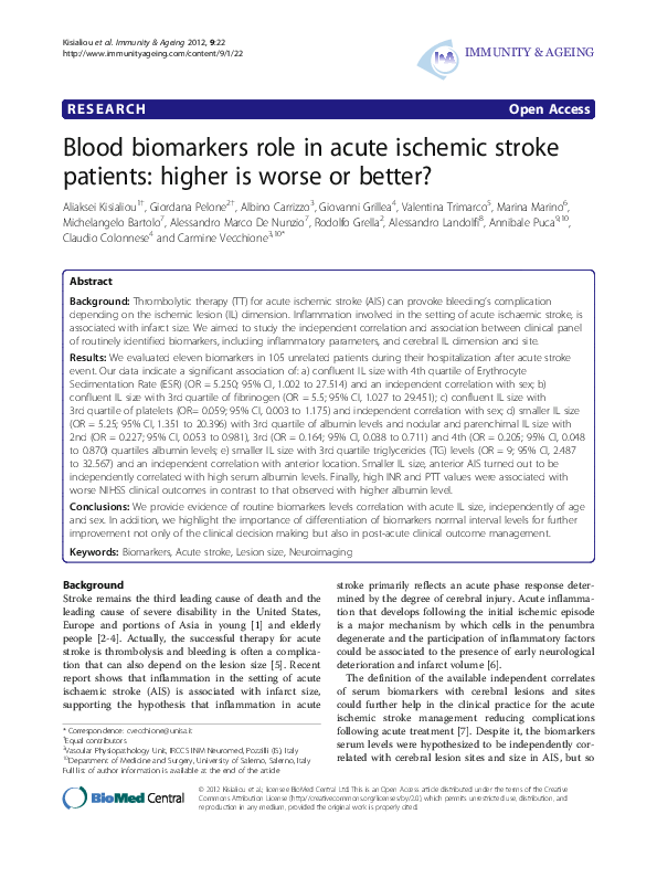 (PDF) Blood biomarkers role in acute ischemic stroke patients: higher ...