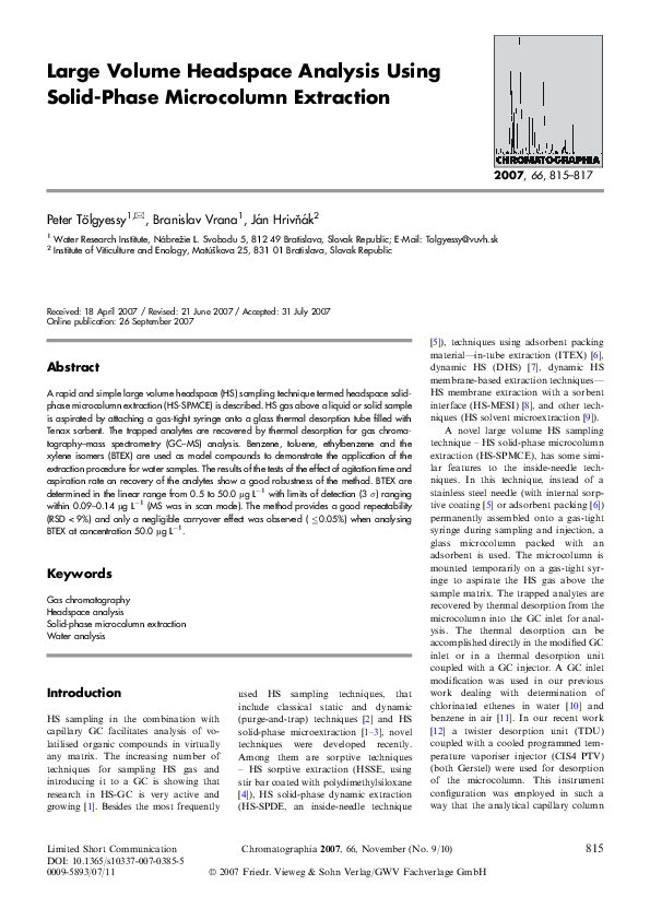 (PDF) Large Volume Headspace Analysis Using SolidPhase Microcolumn