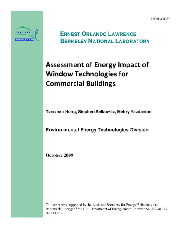 (PDF) Assessment of Energy Impact of Window Technologies for Commercial ...