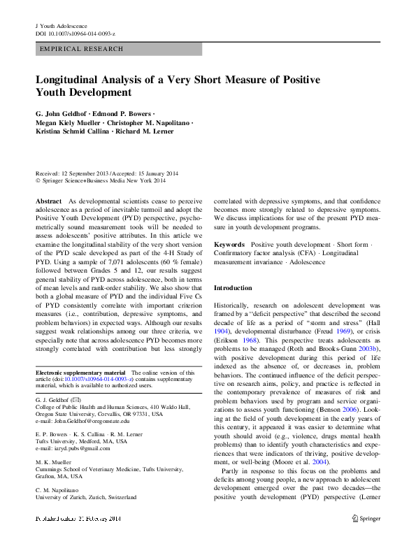 (PDF) Longitudinal Analysis of a Very Short Measure of Positive Youth ...