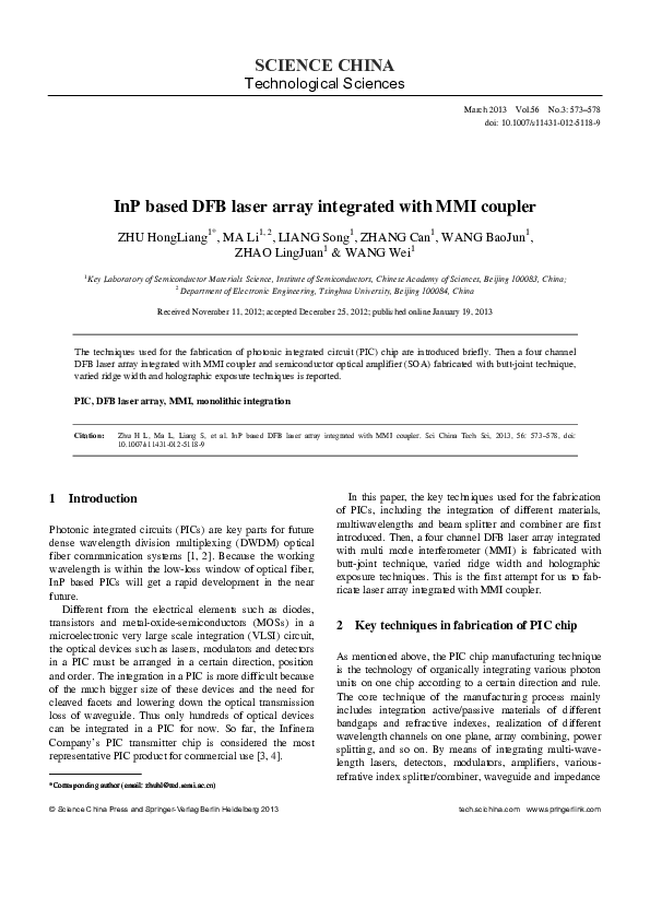 (PDF) InP based DFB laser array integrated with MMI coupler