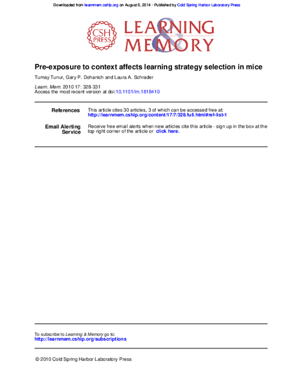 (PDF) Pre-exposure to context affects learning strategy selection in mice