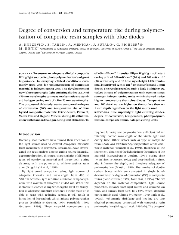  PDF Degree Of Conversion And Temperature Rise During Polymerization 
