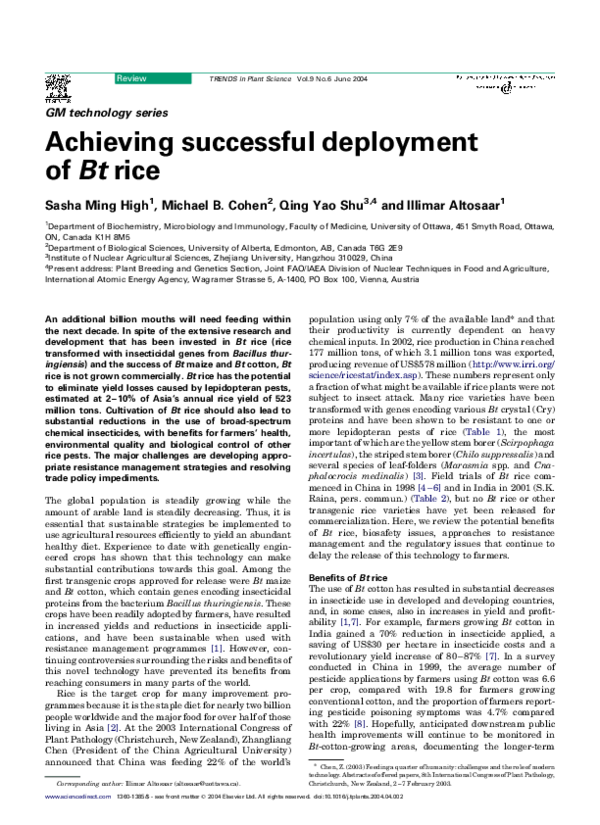 (PDF) Achieving successful deployment of Bt rice