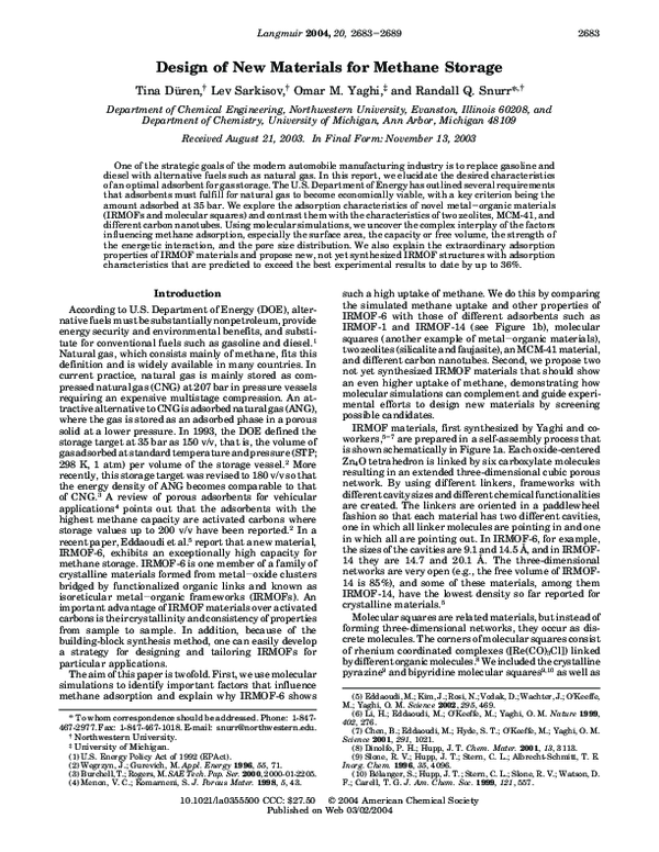 (PDF) Design of New Materials for Methane Storage