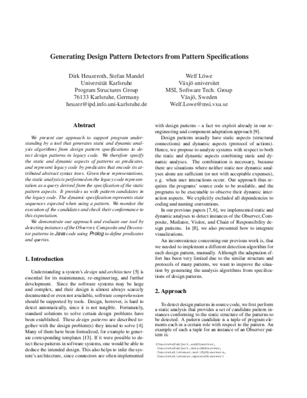 (PDF) Generating design pattern detectors from pattern specifications