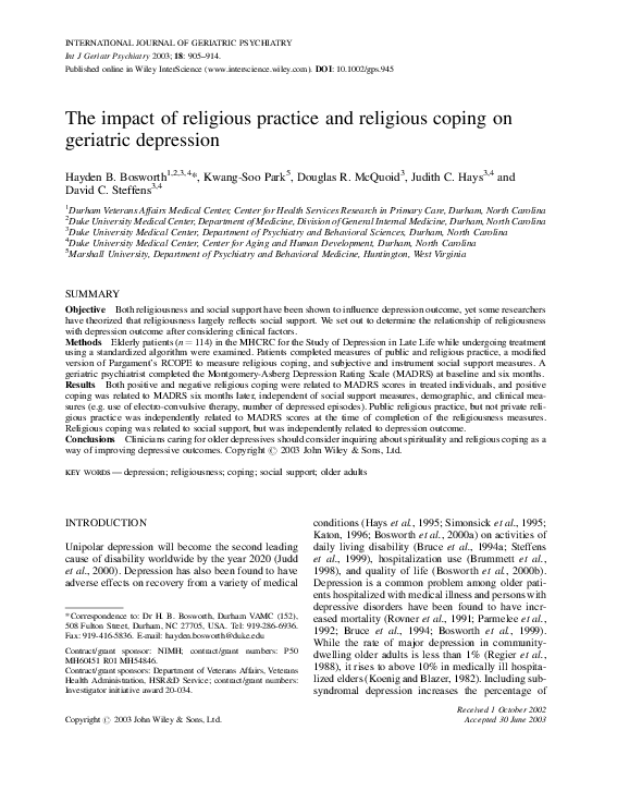 (PDF) The impact of religious practice and religious coping on ...
