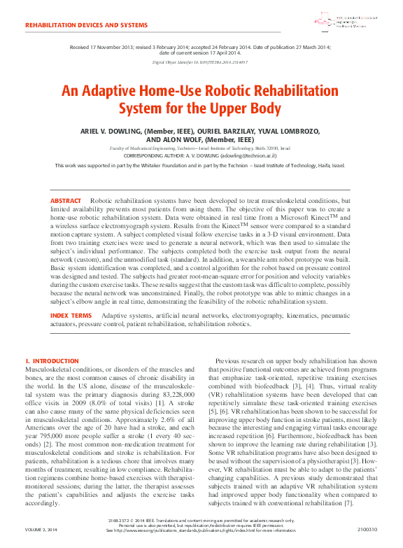 (PDF) An adaptive home-use robotic rehabilitation system for the upper body