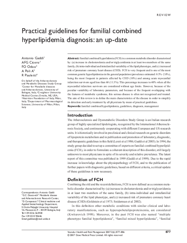 (PDF) Practical guidelines for familial combined hyperlipidemia