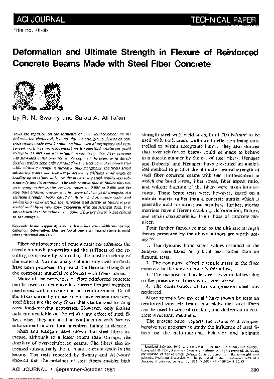 (PDF) Deformation and ultimate strength in flexure of reinforced ...
