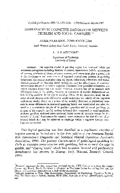 (PDF) Differences in Cognitive Distortions Between Pathological and Non ...