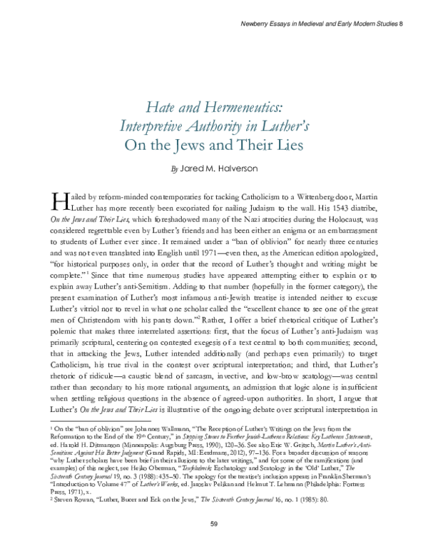 (PDF) Hate and Hermeneutics Interpretive Authority in Luther