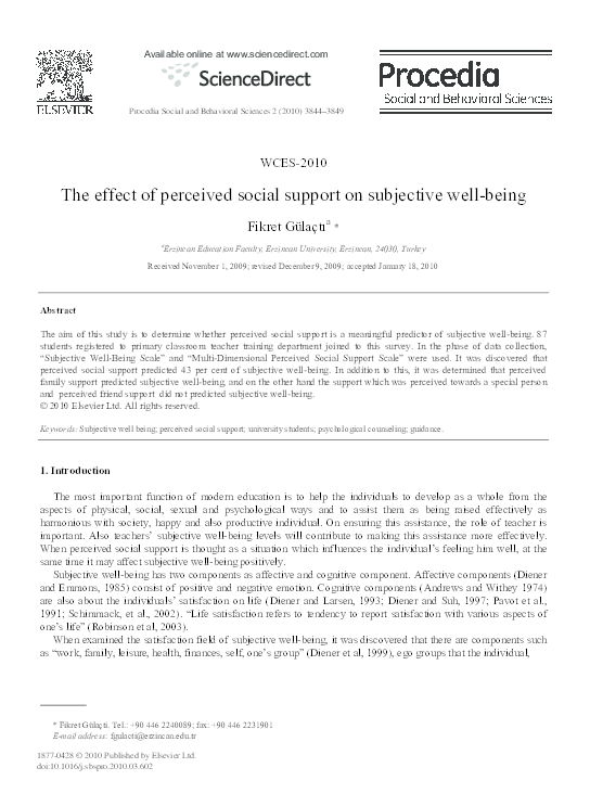 The effect of perceived social support on subjective well-being