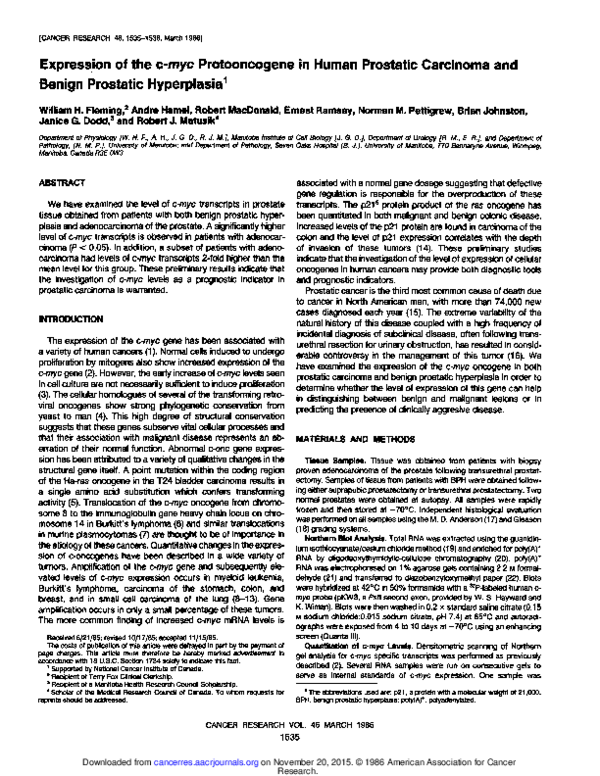 (PDF) Expression of the c-myc protooncogene in human prostatic ...