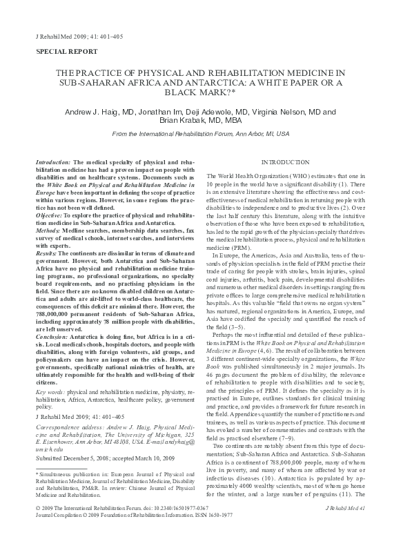 (PDF) The practice of physical and rehabilitation medicine in sub ...