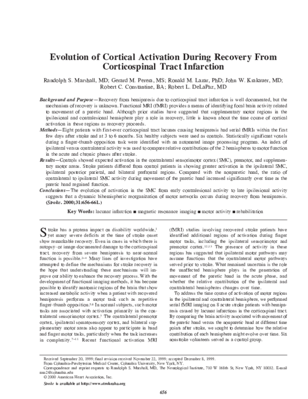 (PDF) Evolution of Cortical Activation During Recovery From ...