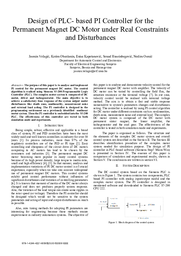 (PDF) Design of PLC-based PI controller for the permanent magnet DC ...