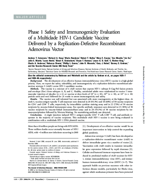 (PDF) Phase 1 Safety and Immunogenicity Evaluation of a Multiclade HIV ...