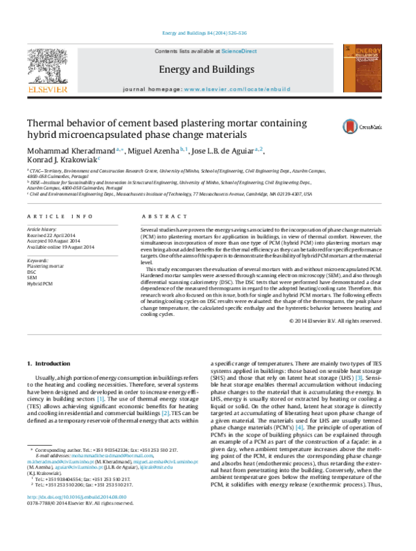 (PDF) Thermal behavior of cement based plastering mortar containing ...