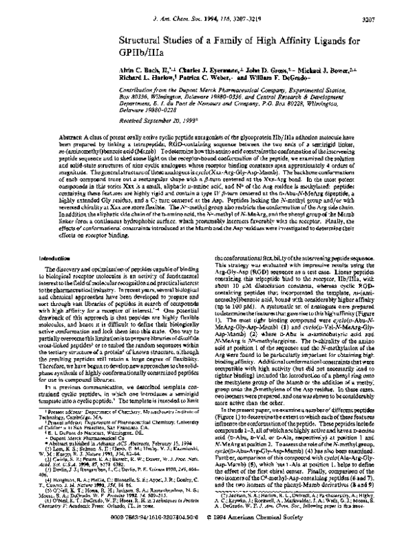 (PDF) Structural Studies of a Family of High Affinity Ligands for GPIIb ...