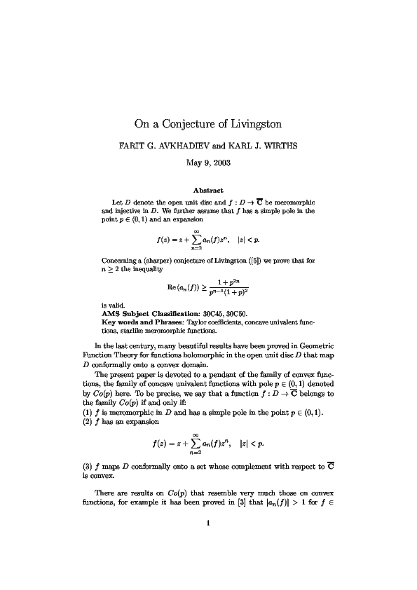 (PDF) A proof of the Livingston conjecture