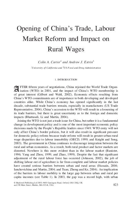 (PDF) Opening of China's Trade, Labour Market Reform and Impact on ...