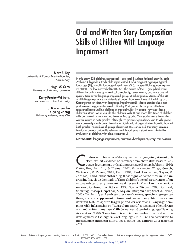 (PDF) Oral and Written Story Composition Skills of Children With ...
