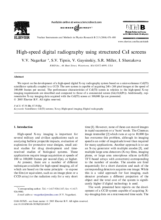(PDF) High-speed digital radiography using structured CsI screens