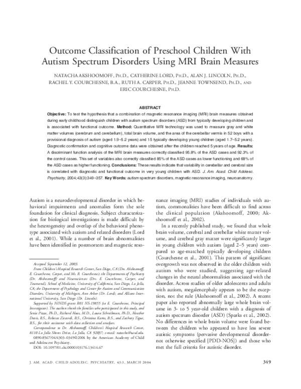 (PDF) Outcome Classification of Preschool Children With Autism Spectrum ...